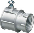 Arlington Industries zinc combination coupling — EMT entry to female threaded exit, setscrew style, cETLus listed, Made in USA
