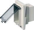 Arlington Industries DBVR141C Low-Profile Vertical Siding InBox with clear weatherproof cover, UV-rated non-metallic retrofit outlet box for 1/2-inch siding, NEC-compliant, Made in USA