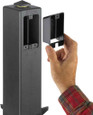 Arlington Industries Gard-N-Post Installation Detail: Hand Inserting Electrical Box into Black Post Body