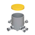 Arlington Industries 5.5" Non-Metallic Concrete Floor Box with Six Conduit Hubs and Low Voltage Divider - Gray Plastic Construction