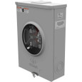 Milbank U8173 200A 1-Phase Ringless Meter Socket - closed door, right-side angle view showing enclosure side profile and conduit knockout locations