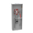 Milbank U3791N-RXL-200-BL G90 Galvanized Steel Ringless Meter Socket with 200A Main Breaker and Lever Bypass - interior open-door view showing bypass mechanism and double-pole breaker