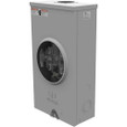 Milbank U2272-RL 125A ringless meter socket, front three-quarter view, UL listing label visible, bypass lever handle, Type 3R enclosure