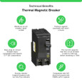 Schneider QO Series Plug-On Miniature Circuit Breakers — 2-Pole, 10–200A Thermal-Magnetic