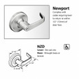 Corbin Russwin Grade 1 Storeroom Newport Cylindrical Lever, 6/7-Pin Prep with Disposable Plastic Core, (Less Core), 2-3/4in Backset, ANSI Strike SA114