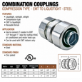 Topaz Lighting 271 Steel Compression Combination Coupling, EMT to Liquidtight, Zinc-Plated