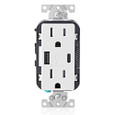 Leviton T5633-E Commercial/Residential/Specification Grade Tamper-Resistant Decora Combination Receptacle/Outlet And USB Charger 125-Volt AC 15-Amp NEMA 5-15R Black
