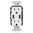 Leviton USB Type-A/Type-A Charging Duplex Receptacle, 15A Tamper-Resistant