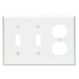 Leviton PJ18-W Thermoplastic Nylon Device Mount Midway Size 2-Gang Combination Wallplate 1-Duplex Device + 1-Toggle Switch White