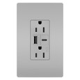 Pass & Seymour Weather-Resistant USB Charging Receptacle, 15A, Tamper-Resistant, Gray