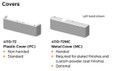 LCN 4110 series door closer cover options: 4110-72 plastic cover (non-handed, standard) and 4110-72MC metal cover (handed, required for plated finishes and custom powder coat finishes, optional)