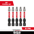 Milwaukee 48-32-4606 SHOCKWAVE Impact Duty 2" Square Recess #2 Power Bits, 5-Pack
