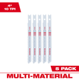 Milwaukee 48-42-2310 4" Bi-Metal U-Shank Jig Saw Blades, 10TPI Multi-Material Cut, 5-Pack