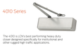 LCN 4011 Series heavy duty surface-mounted door closer marketing overview slide showing product profile and series description