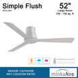 Minka-Aire F873 Simple Flush 52 - 52" Hugger - 3 Blade Outdoor Ceiling Fan with Remote Control