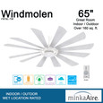 Minka-Aire F870L Windmolen - 65" with LED Light Kit - 12 Blade Outdoor LED Energy Star Ceiling Fan with Remote Included