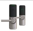 Schlage Electronics XE360T Grade 2 Wireless Tubular Lock with Offline Push Button and Smart Mobile Reader - interior and exterior view, Satin Nickel finish
