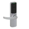 Schlage XE360 Grade 2 Wireless Cylindrical Lock with Smart Bluetooth and NFC Reader — Satin Nickel (619) and Matte Black (622) finish comparison, Broadway lever style, LED indicator shown active