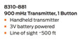 LCN LCN 8310-881 Handheld Touchless Actuator Transmitter - 900 MHz 3-Volt Battery Powered 1-Button Transmitter (~500 Foot Range) LCN-8310-881