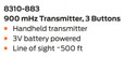 LCN 8310-883 Handheld Touchless Actuator Transmitter - 900 MHz 3-Volt Battery Powered 3-Button Transmitter (~500 Foot Range)