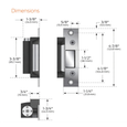 Von Duprin 4211 electric strike dimension drawing: 4-7/8" face plate length, 3-3/8" backbox depth, 1-3/4" width