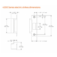 Von Duprin 4200 Series electric strike dimensions reference drawing, side and front views with metric and imperial callouts