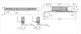 LCN 2215DPS-POWDER Door Closer – dimensional drawing showing overall length, track depth, and mounting dimensions in inches and millimeters