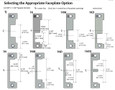 HES 1600 Series faceplate selection guide showing dimensions for all eight interchangeable faceplate options: 1J, 1K, 1KM, 1KD, 1N, 1NM, 1ND, and 1NTD