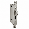 Adams Rite MS1847 Ultra-Narrow Stile Deadlock for Sliding Doors, 630 Satin Stainless finish, angled view showing hookbolt and thumb-turn