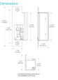 HES 8500 Electric Strike Body dimensions drawing: 4-7/8 in. height, 1-1/4 in. width, 3-7/16 in. depth, ANSI/BHMA A156.11S prep noted