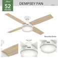 Hunter 52" 4 Blade Dempsey Damp Rated Ceiling Fan with LED Light Kit and Handheld Remote