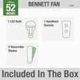 Hunter 52" 5 Blade Bennett Low Profile Ceiling Fan with LED Light Kit and Handheld Remote