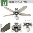 Hunter 52" 5 Blade Builder Ceiling Fan with LED Light Kit and Pull Chain (3 Bulb)