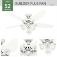 Hunter 52" 5 Blade Builder Ceiling Fan with LED Light Kit and Pull Chain (3 Bulb)