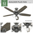 Hunter 52" 5 Blade Builder Ceiling Fan with LED Light Kit and Pull Chain (3 Bulb)