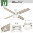 Hunter 52" 4 Blade Ocala Damp Rated Ceiling Fan with LED Light Kit and Pull Chain