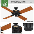 Hunter 52" 5 Blade Original Damp Rated Ceiling Fan and Pull Chain - 1000310