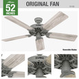 Hunter 52" 5 Blade Original Damp Rated Ceiling Fan and Pull Chain - 1000310