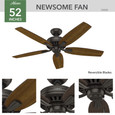Hunter 52" 5 Blade Newsome Ceiling Fan and Pull Chain