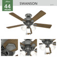 Hunter 44" 5 Blade Swanson Ceiling Fan with LED Light Kit and Pull Chain HFC-100539