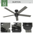 Hunter 52" 5 Blade Burton Damp Rated Ceiling Fan and Wall Control
