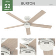Hunter 52" 5 Blade Burton Damp Rated Ceiling Fan and Wall Control