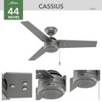 Hunter 44" 3 Blade Cassius Damp Rated Ceiling Fan and Pull Chain