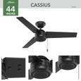 Hunter 44" 3 Blade Cassius Damp Rated Ceiling Fan and Pull Chain