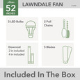 Hunter 52" 5 Blade Lawndale Damp Rated Ceiling Fan with LED Light Kit and Pull Chain