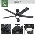Hunter 52" 5 Blade Erling Ceiling Fan with LED Light Kit and Pull Chain