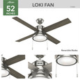 Hunter 52" 4 Blade Loki Ceiling Fan with LED Light Kit and Pull Chain
