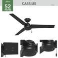 Hunter 52" 3 Blade Cassius Damp Rated Ceiling Fan and Pull Chain
