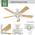 Hunter 52" 5 Blade Crestfield Ceiling Fan with LED Light Kit and Handheld Remote