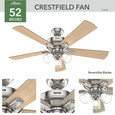 Hunter 52" 5 Blade Crestfield Ceiling Fan with LED Light Kit and Handheld Remote
